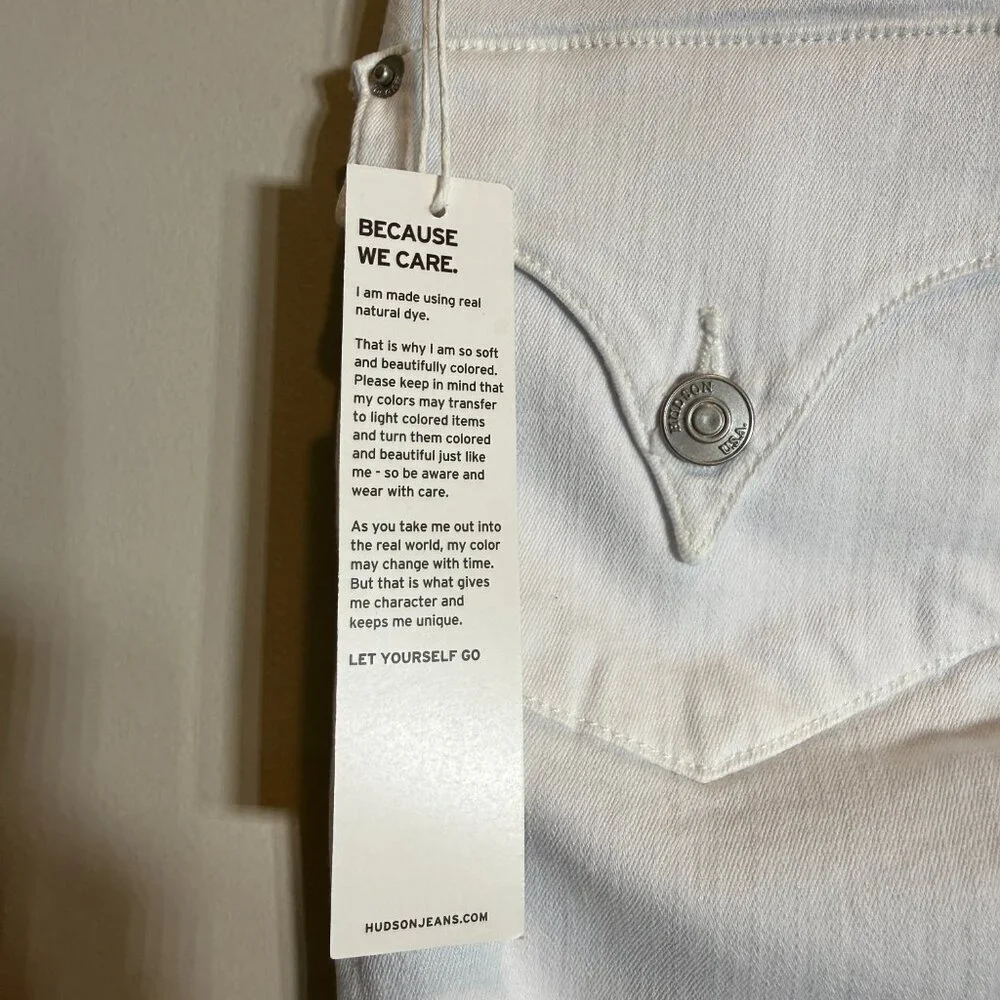 Hudson Bacara Low Rise Crop Straight Leg Cuffed Denim Jeans Women's 24 White NWT